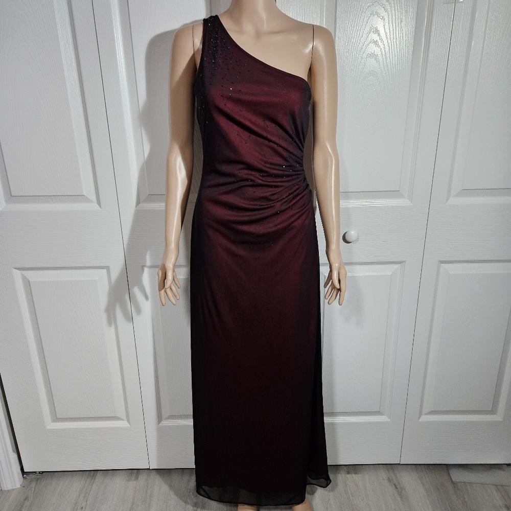 Vintage 90s One-Shoulder burgandy & Black Dress